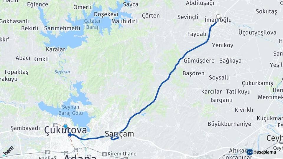 Adana Çukurova İmamoğlu Arası Kaç Km - Yol Haritası