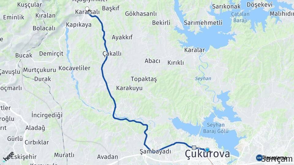 Adana Çukurova Karaisalı Arası Kaç Km - Yol Haritası