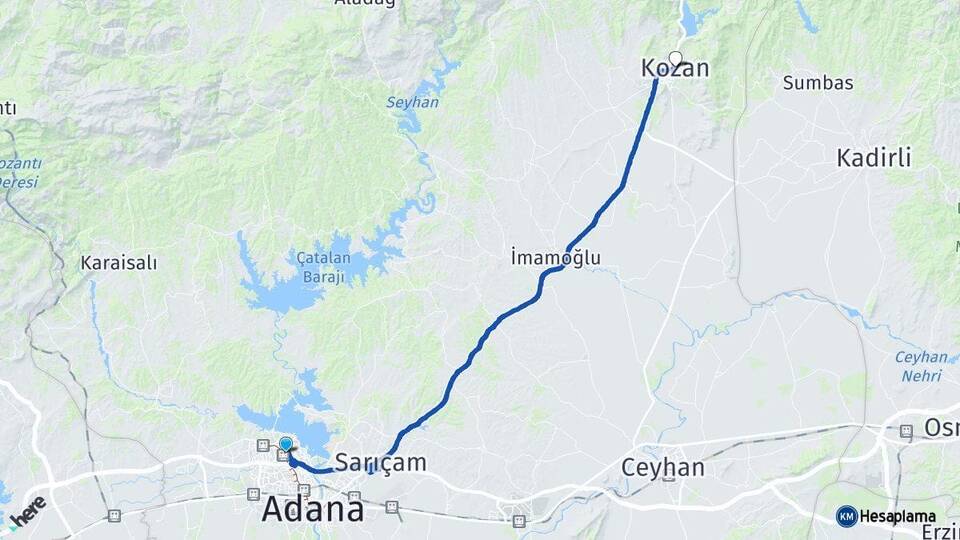 Adana Çukurova Kozan Arası Kaç Km - Yol Haritası