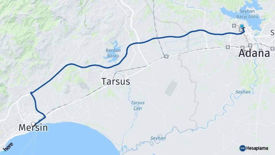 Adana Çukurova Mersin Arası Kaç Km - Yol Haritası