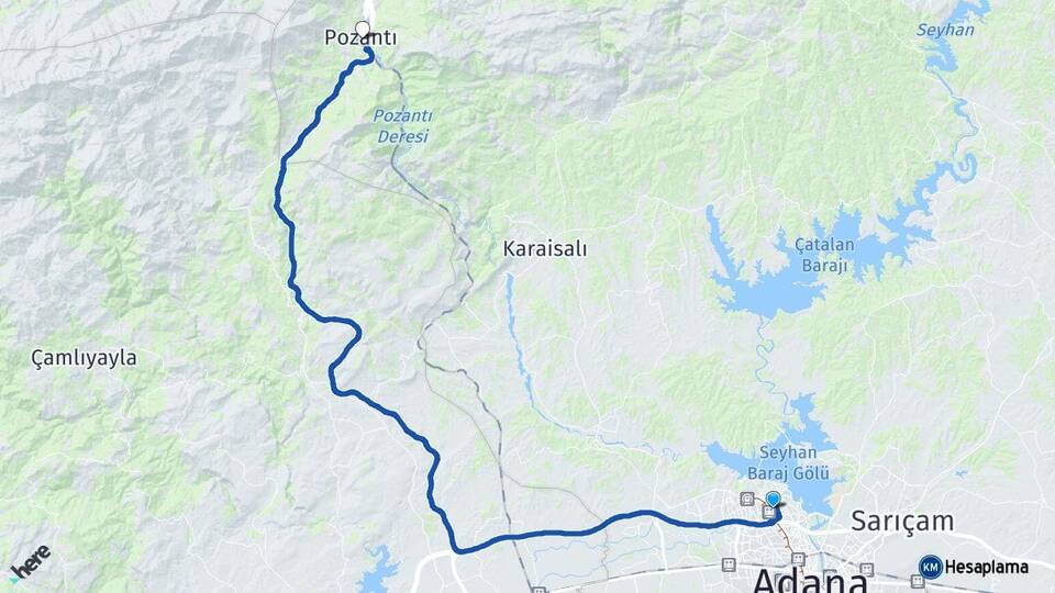Adana Çukurova Pozantı Arası Kaç Km - Yol Haritası