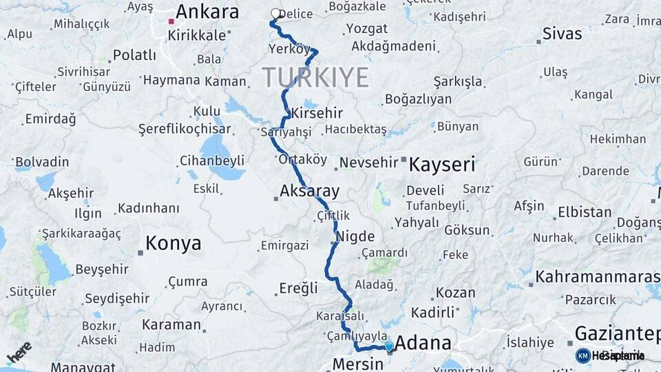 Adana Delice Kırıkkale Arası Kaç Km - Yol Haritası