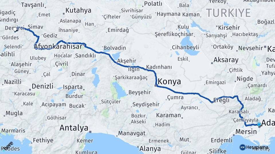Adana Demirci Manisa Arası Kaç Km - Yol Haritası