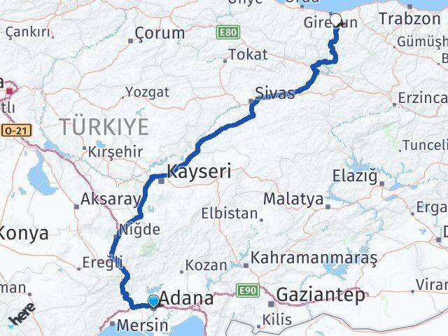 Adana Dereli Giresun Arası Kaç Km - Yol Haritası