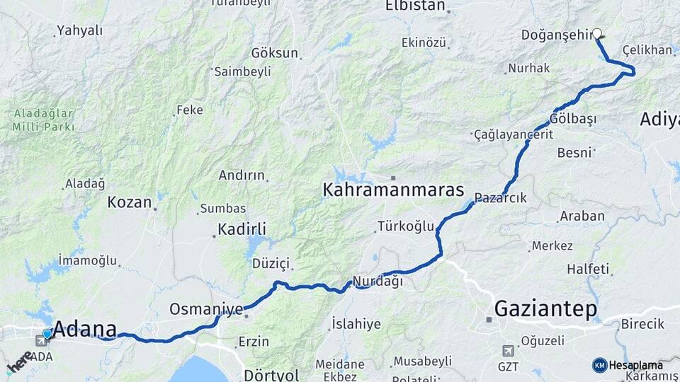 Adana Doğanşehir Malatya Arası Kaç Km - Yol Haritası