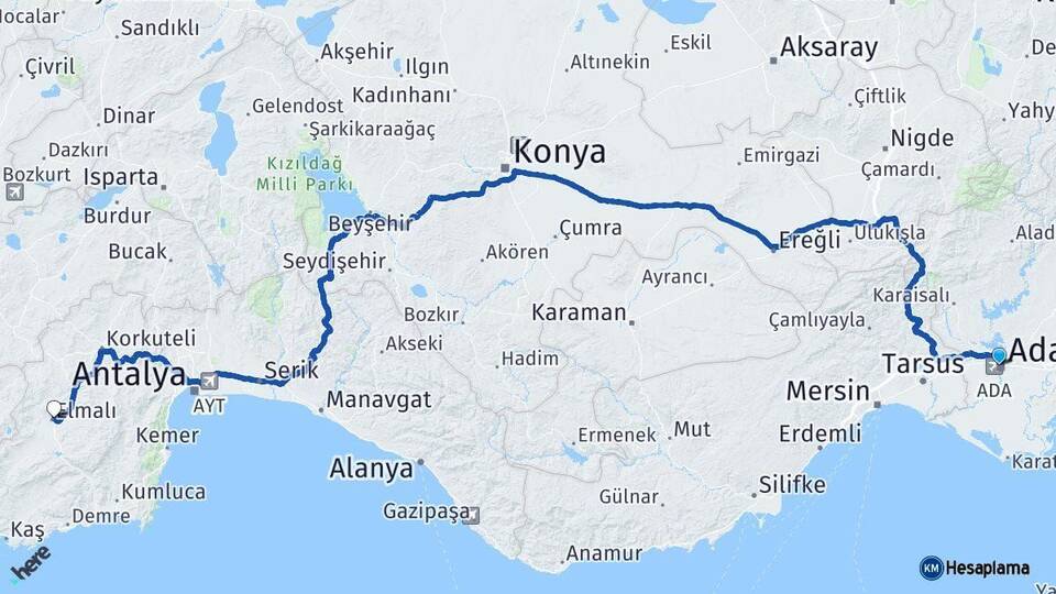 Adana Elmalı Antalya Arası Kaç Km - Yol Haritası