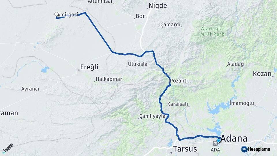 Adana Emirgazi Konya Arası Kaç Km - Yol Haritası