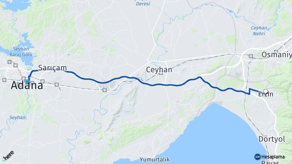 Adana Erzin Hatay Arası Kaç Km - Yol Haritası