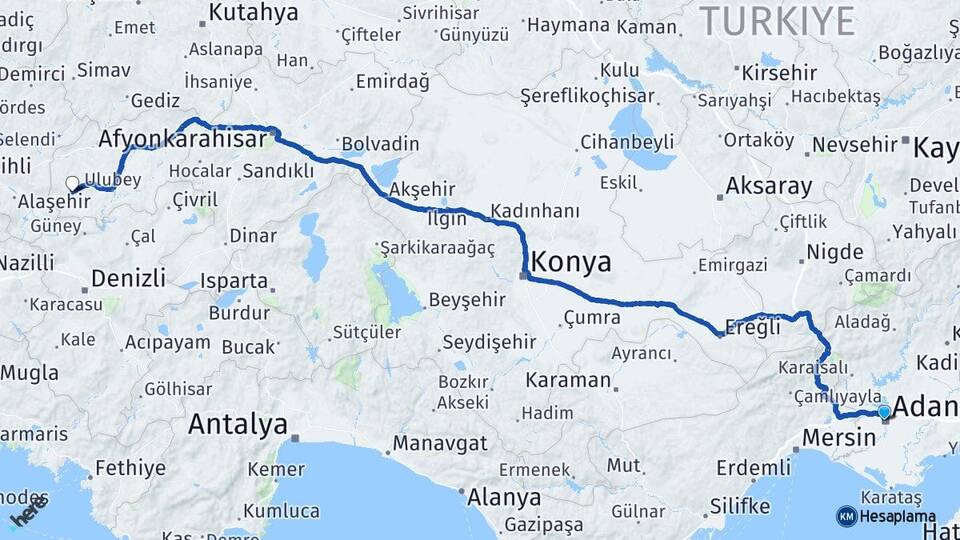Adana Eşme Uşak Arası Kaç Km - Yol Haritası