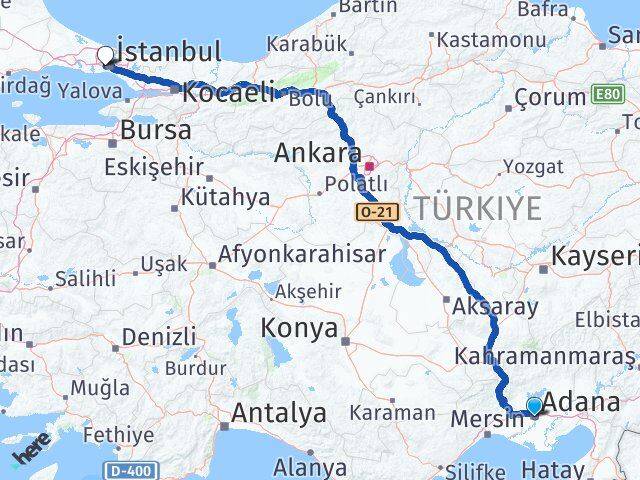 Adana Eyüpsultan İstanbul Arası Kaç Km - Yol Haritası