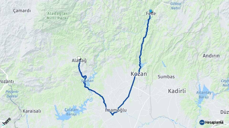 Adana Feke Aladağ Arası Kaç Km - Yol Haritası