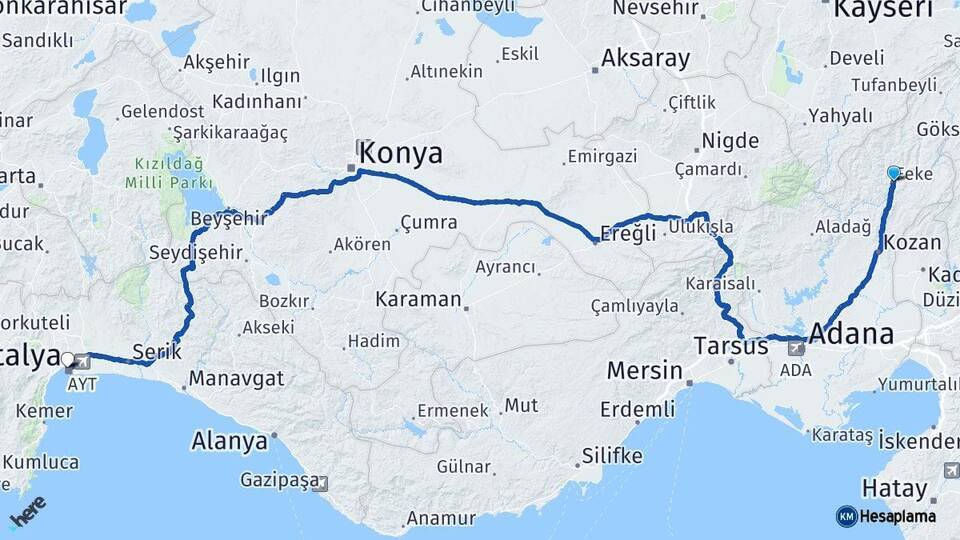 Adana Feke Antalya Arası Kaç Km - Yol Haritası