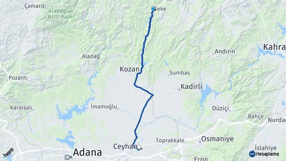 Adana Feke Ceyhan Arası Kaç Km - Yol Haritası