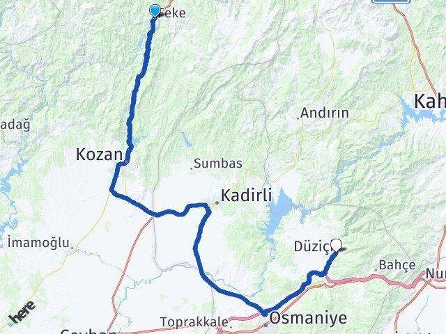 Adana Feke Düziçi Osmaniye Arası Kaç Km - Yol Haritası