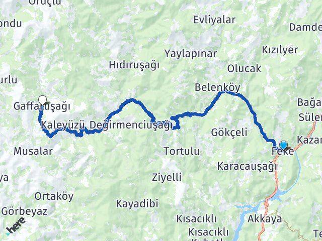 Adana Feke Gaffaruşağı Feke Arası Kaç Km - Yol Haritası