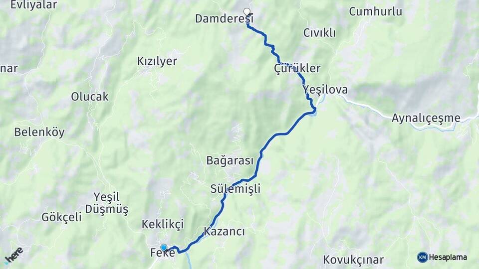 Adana Feke Göbelli Feke Arası Kaç Km - Yol Haritası