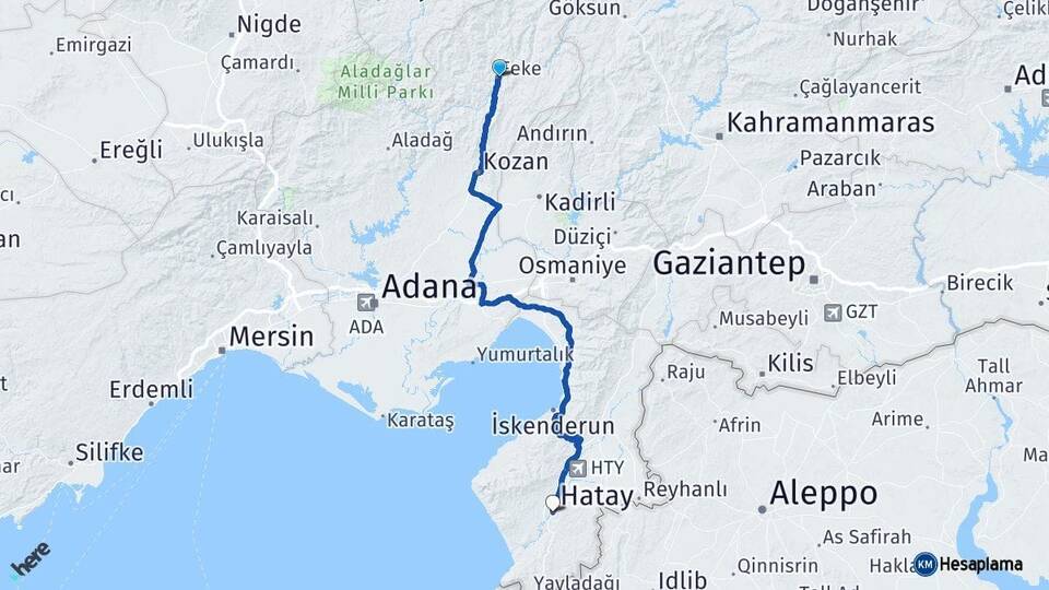Adana Feke Hatay Arası Kaç Km - Yol Haritası
