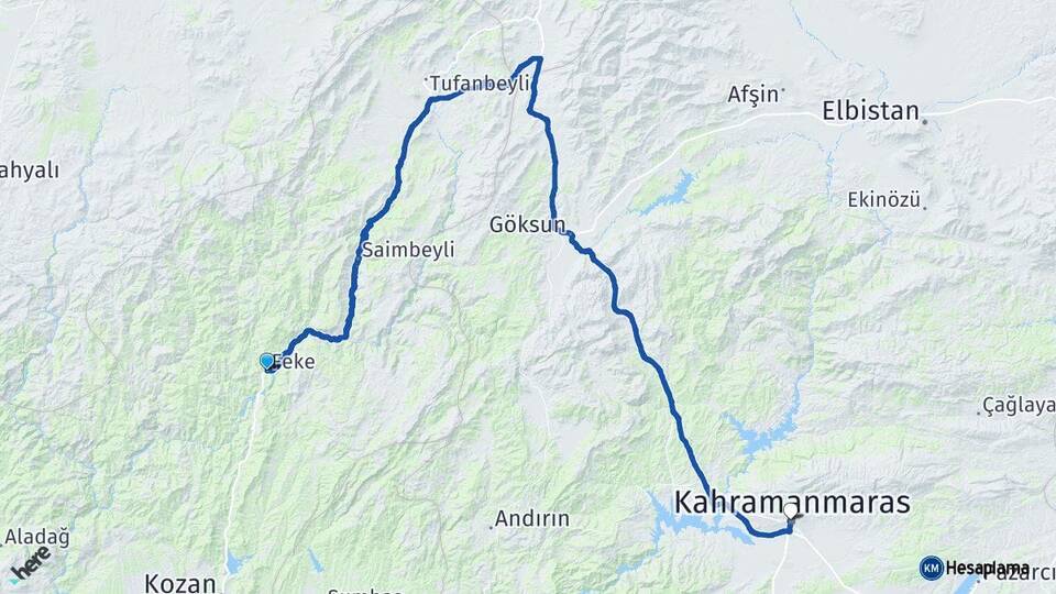 Adana Feke Kahramanmaraş Arası Kaç Km - Yol Haritası