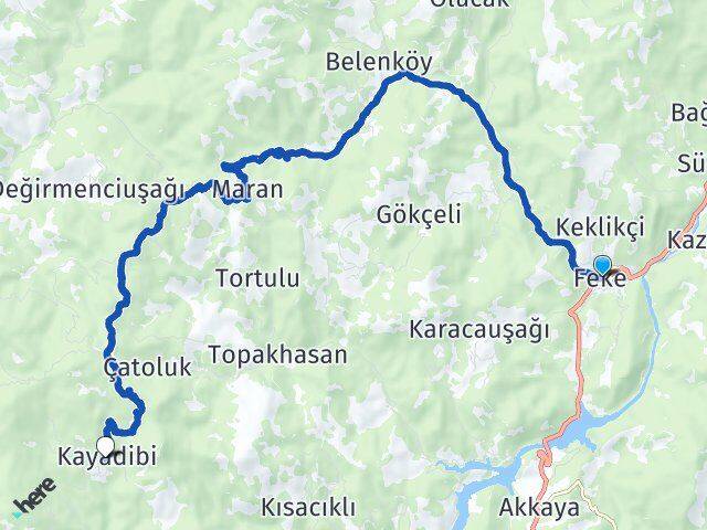 Adana Feke Kayadibi Feke Arası Kaç Km - Yol Haritası