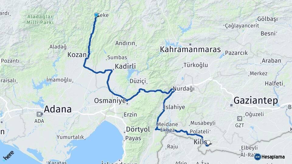 Adana Feke Kilis Arası Kaç Km - Yol Haritası