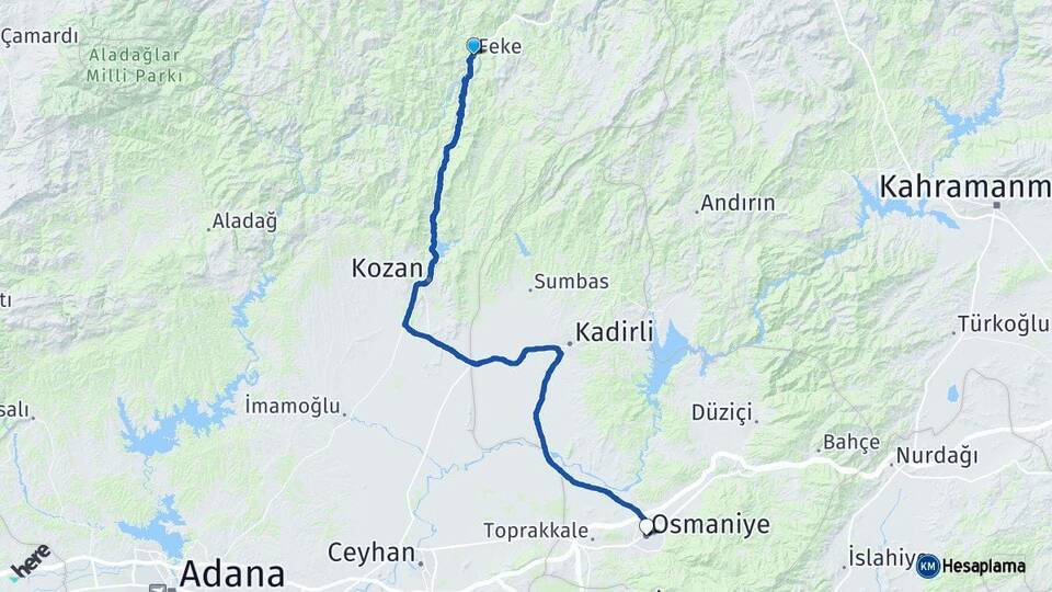 Adana Feke Osmaniye Arası Kaç Km - Yol Haritası