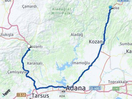 Adana Feke Pozantı Arası Kaç Km - Yol Haritası
