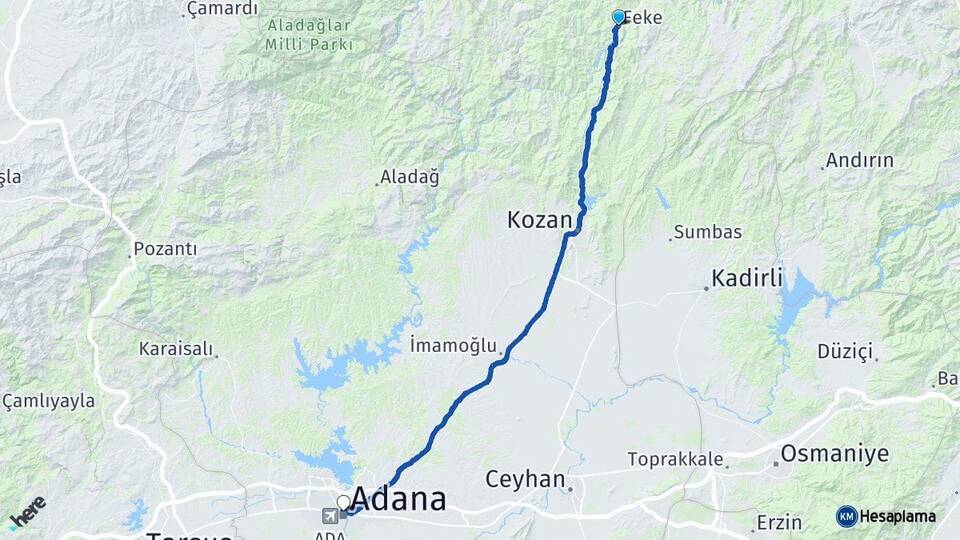 Adana Feke Seyhan Arası Kaç Km - Yol Haritası