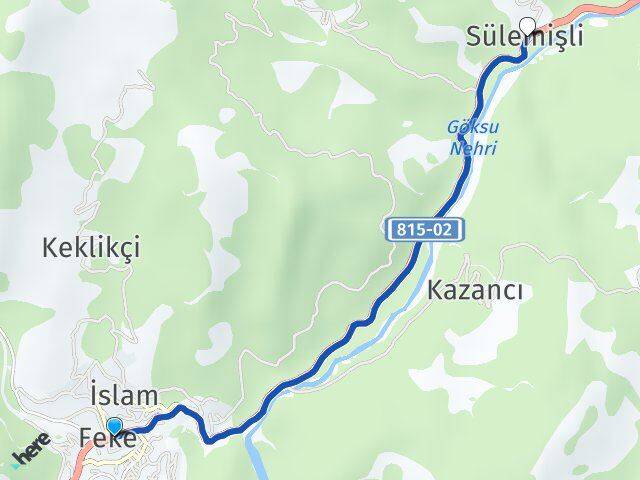 Adana Feke Sülemişli Feke Arası Kaç Km - Yol Haritası