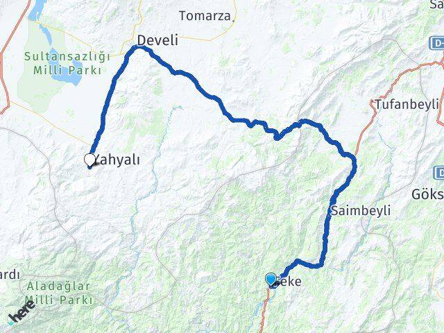 Adana Feke Yahyalı Kayseri Arası Kaç Km - Yol Haritası