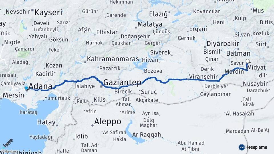 Adana Gercüş Batman Arası Kaç Km - Yol Haritası