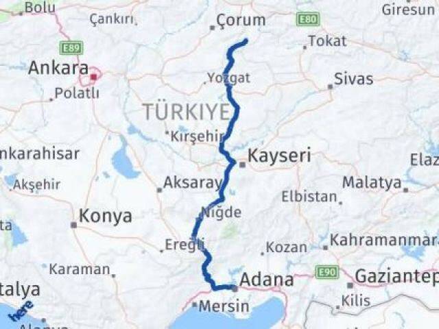Adana Göynücek Amasya Arası Kaç Km - Yol Haritası