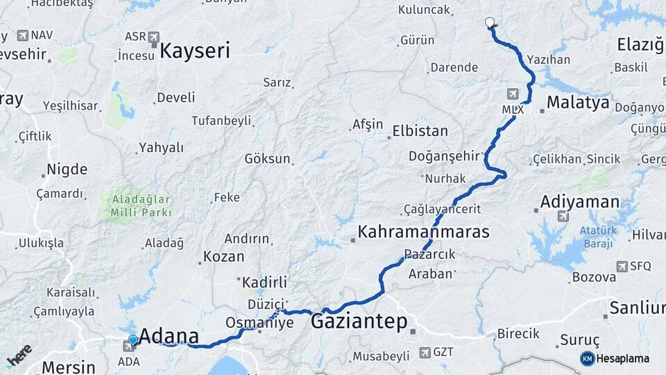 Adana Hekimhan Malatya Arası Kaç Km - Yol Haritası