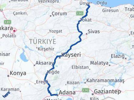 Adana İkizce Ordu Arası Kaç Km - Yol Haritası