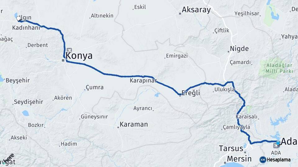 Adana Ilgın Konya Arası Kaç Km - Yol Haritası