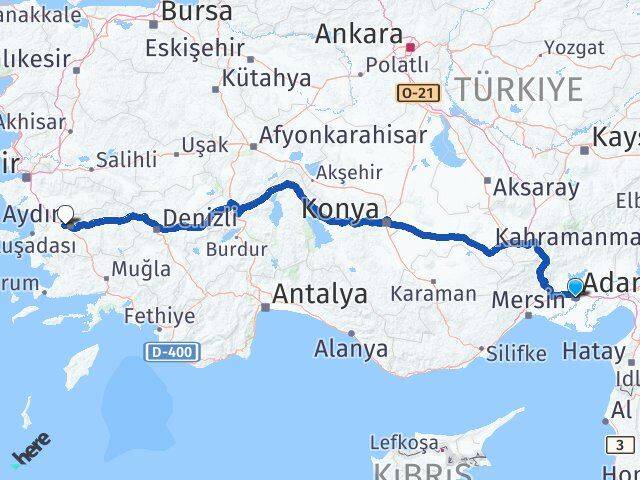 Adana İncirliova Aydın Arası Kaç Km - Yol Haritası