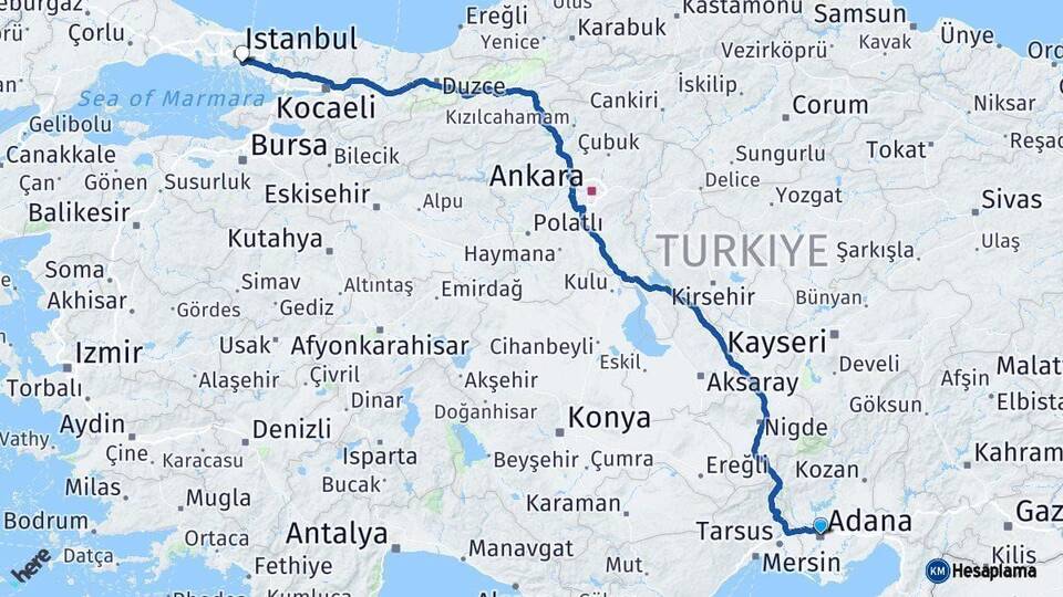 Adana Kadıköy İstanbul Arası Kaç Km - Yol Haritası