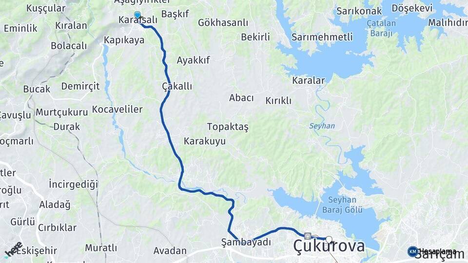 Adana Karaisalı Çukurova Arası Kaç Km - Yol Haritası