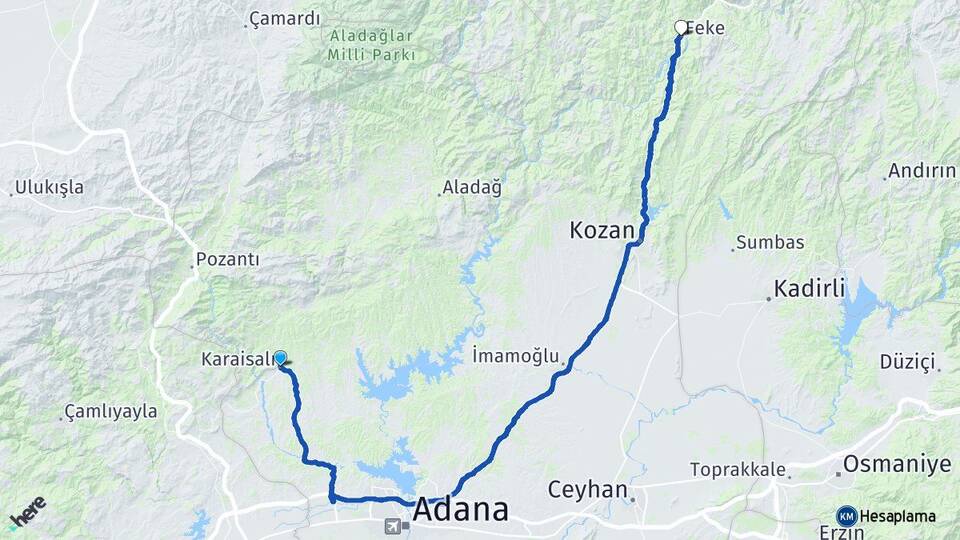 Adana Karaisalı Feke Arası Kaç Km - Yol Haritası