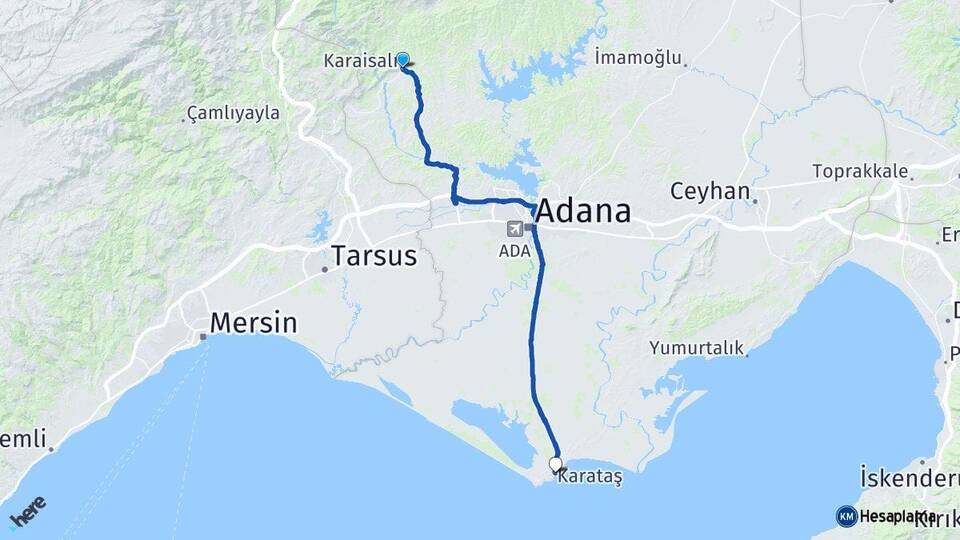Adana Karaisalı Karataş Arası Kaç Km - Yol Haritası