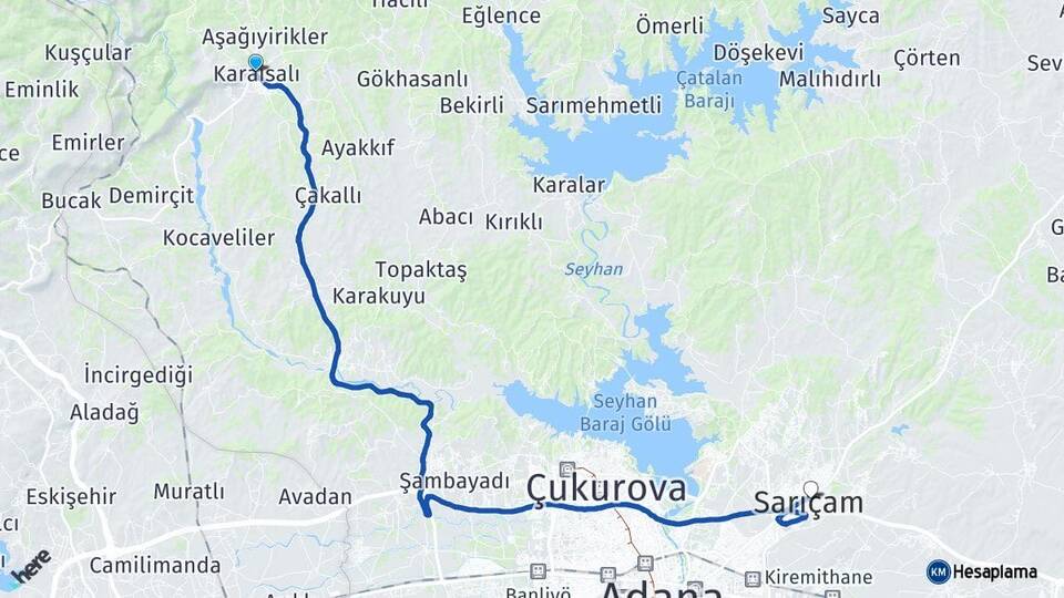 Adana Karaisalı Sarıçam Arası Kaç Km - Yol Haritası
