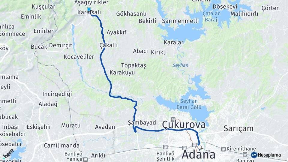 Adana Karaisalı Seyhan Arası Kaç Km - Yol Haritası