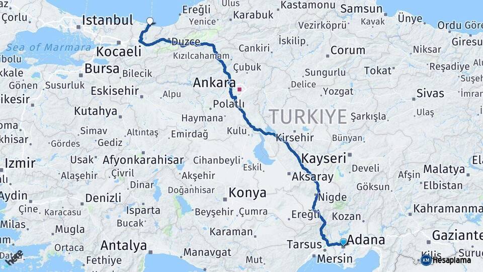 Adana Karasu Sakarya Arası Kaç Km - Yol Haritası