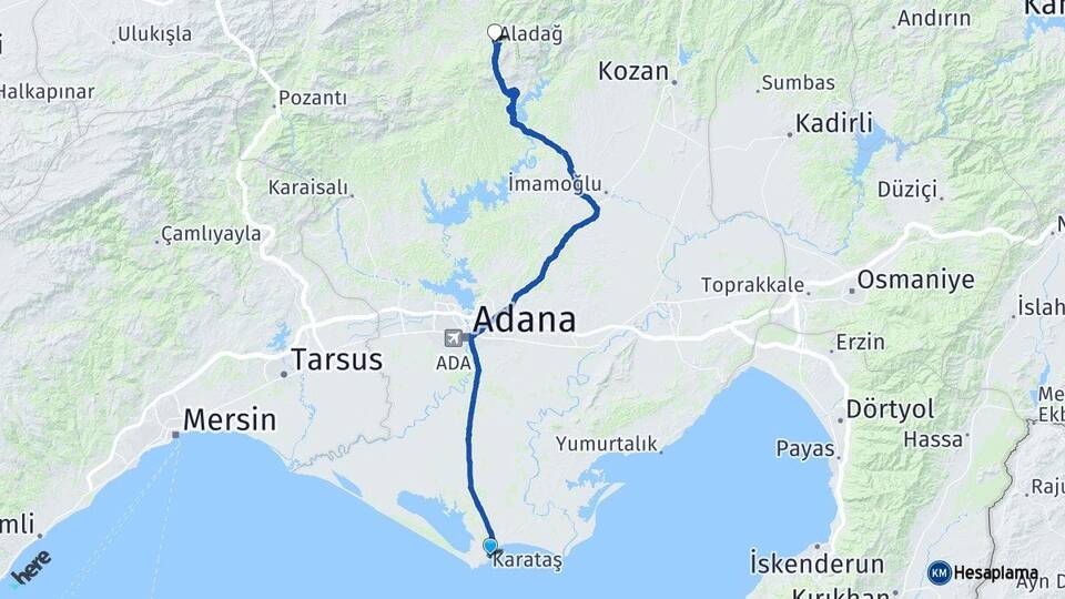 Adana Karataş Aladağ Arası Kaç Km - Yol Haritası