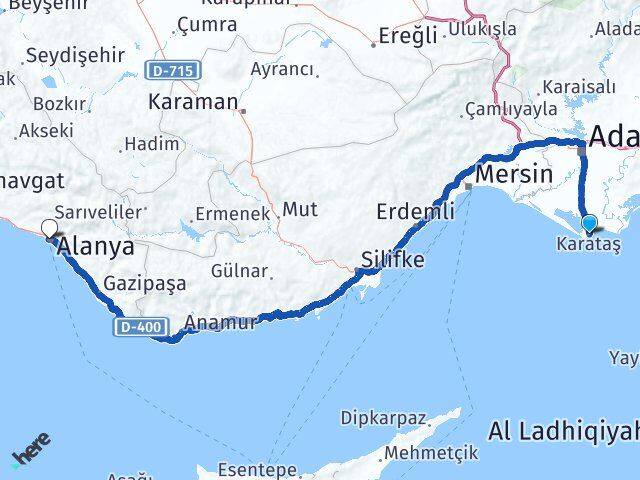 Adana Karataş Alanya Antalya Arası Kaç Km - Yol Haritası