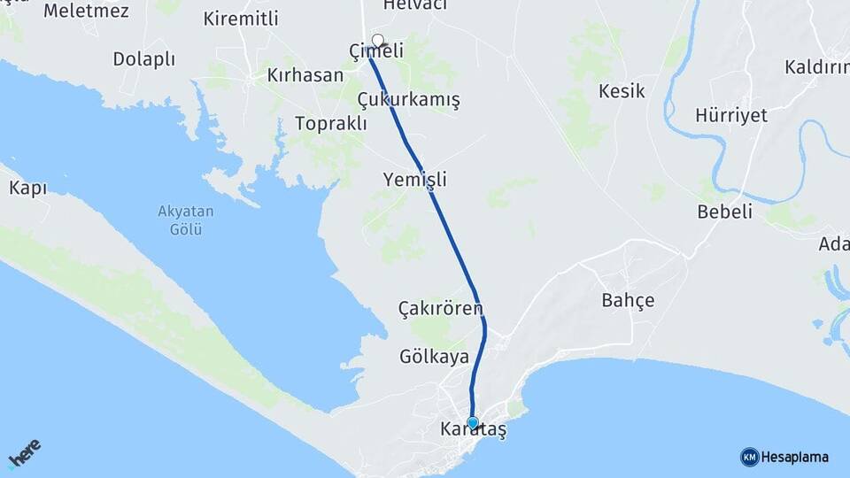 Adana Karataş Çimeli Karataş Arası Kaç Km - Yol Haritası