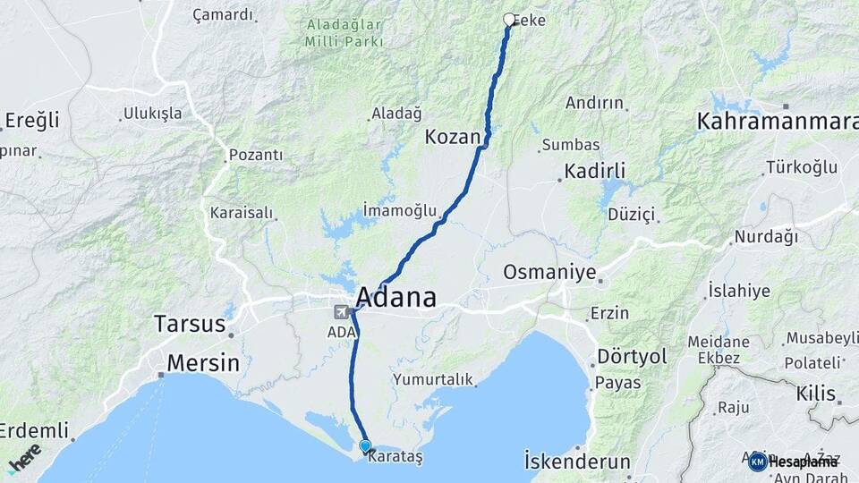 Adana Karataş Feke Arası Kaç Km - Yol Haritası