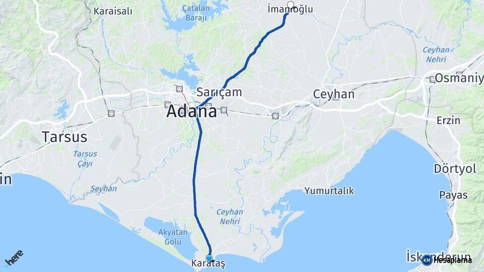 Adana Karataş İmamoğlu Arası Kaç Km - Yol Haritası