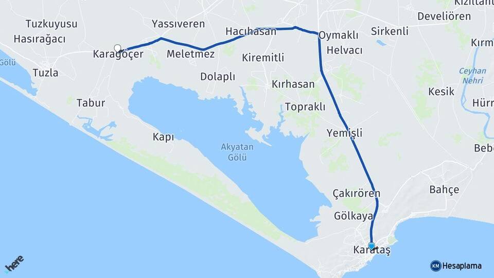 Adana Karataş Karagöçer Karataş Arası Kaç Km - Yol Haritası