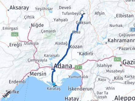 Adana Karataş Tufanbeyli Arası Kaç Km - Yol Haritası