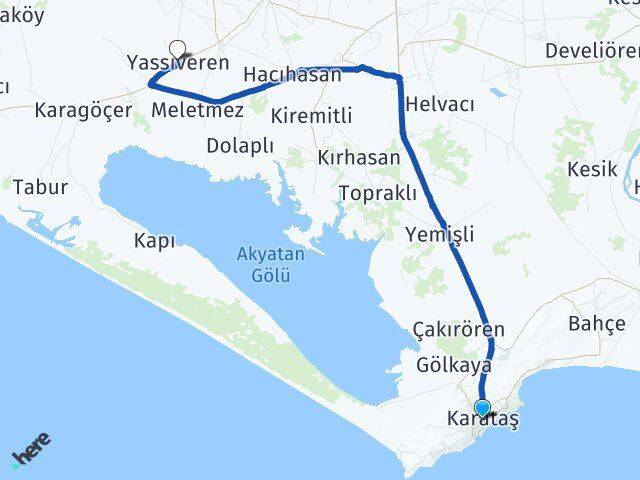 Adana Karataş Yassıveren Karataş Arası Kaç Km - Yol Haritası